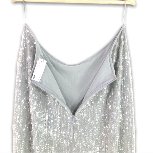 NWT - ASOS EDITION - sequin & crystal fringe midi skirt in gray - 14 - Picture 7 of 10